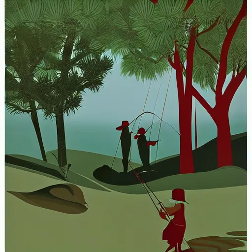 Image similar to eyvind earle desert fishing game