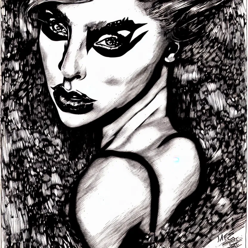 Image similar to portrait of lady gaga in the style of marc silvestri pen and ink drawing, high detail