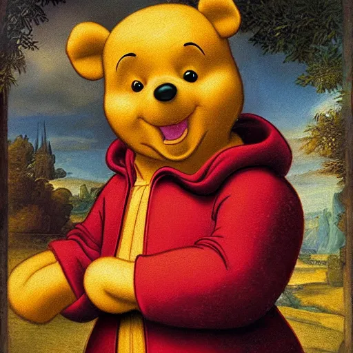 Image similar to a renaissance style portrait painting of Winnie the Pooh