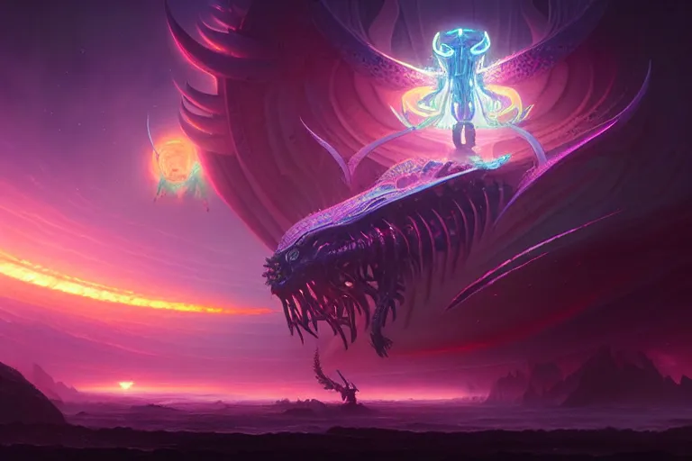 Image similar to rebulon the ancient demon, by lisa frank and greg rutkowski, masterpiece concept art, 8 k, intricate detail, cinematic lighting, epic pose, deep colors, majestic view