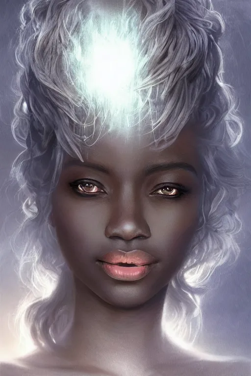 Image similar to dusty wind blowing!!!, orbs of light dark skin drow, dreaming of the void! cinematic volumetric lights, bust portrait, dnd, fantasy, intricate, elegant, highly detailed, digital painting, artstation, concept art, smooth, sharp focus, illustration, art by artgerm and tom bagshaw and greg rutkowski and alphonse mucha