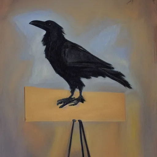 Prompt: a raven painting a self portrait