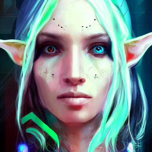 Image similar to portrait of an elf in a cyberpunk style, digital art, highly-detailed artstation cgsociety masterpiece