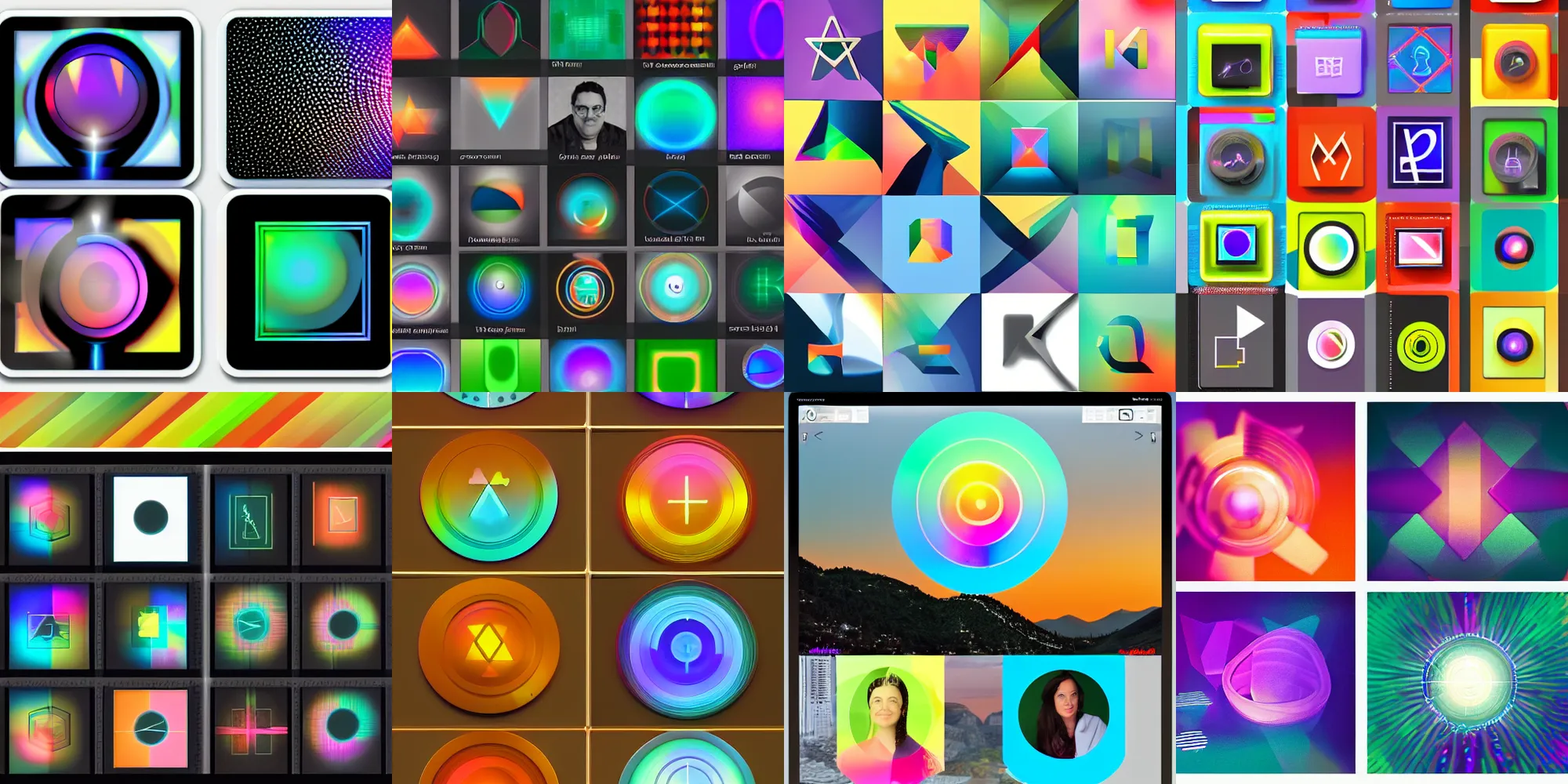 Prompt: a modern icon set about photo software, hologram, iridescent, digital asset, designed by rob janoff and carolyn davidson
