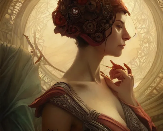 Image similar to photography of fay helfer, deep focus, d & d, fantasy, intricate, elegant, highly detailed, digital painting, artstation, concept art, matte, sharp focus, illustration, hearthstone, art by artgerm and greg rutkowski and alphonse mucha