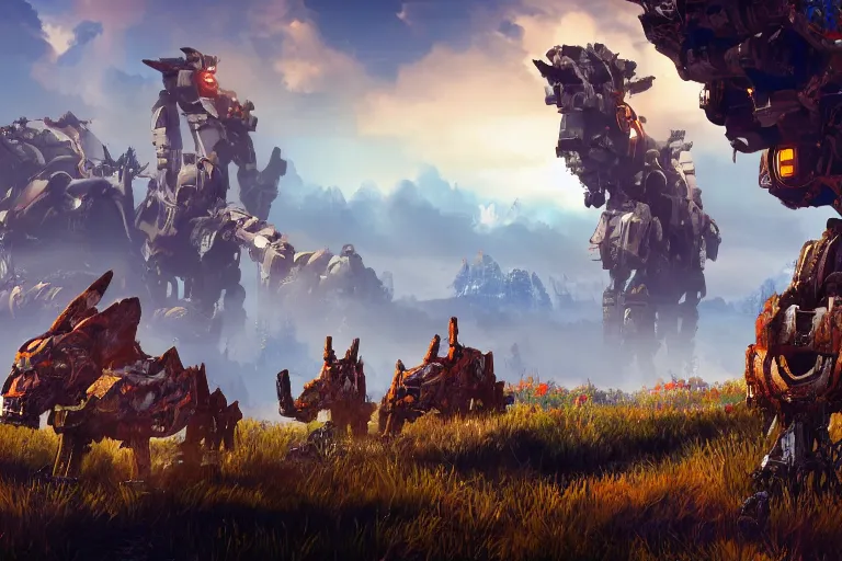 Image similar to tideripper machine mecha animal beast robot of horizon forbidden west horizon zero dawn bioluminiscence global illumination ray tracing hdr fanart arstation by sung choi and eric pfeiffer and gabriel garza and casper konefal