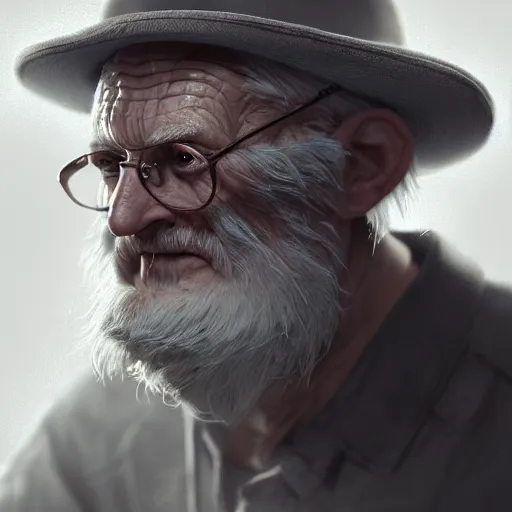 Image similar to an old man with thick cobwebs covering his face, detailed, realistic, unreal engine, cgsociety, by wlop and artgerm