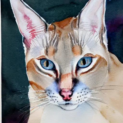 Image similar to watercolor painting of an apple head lynx point siamese cat