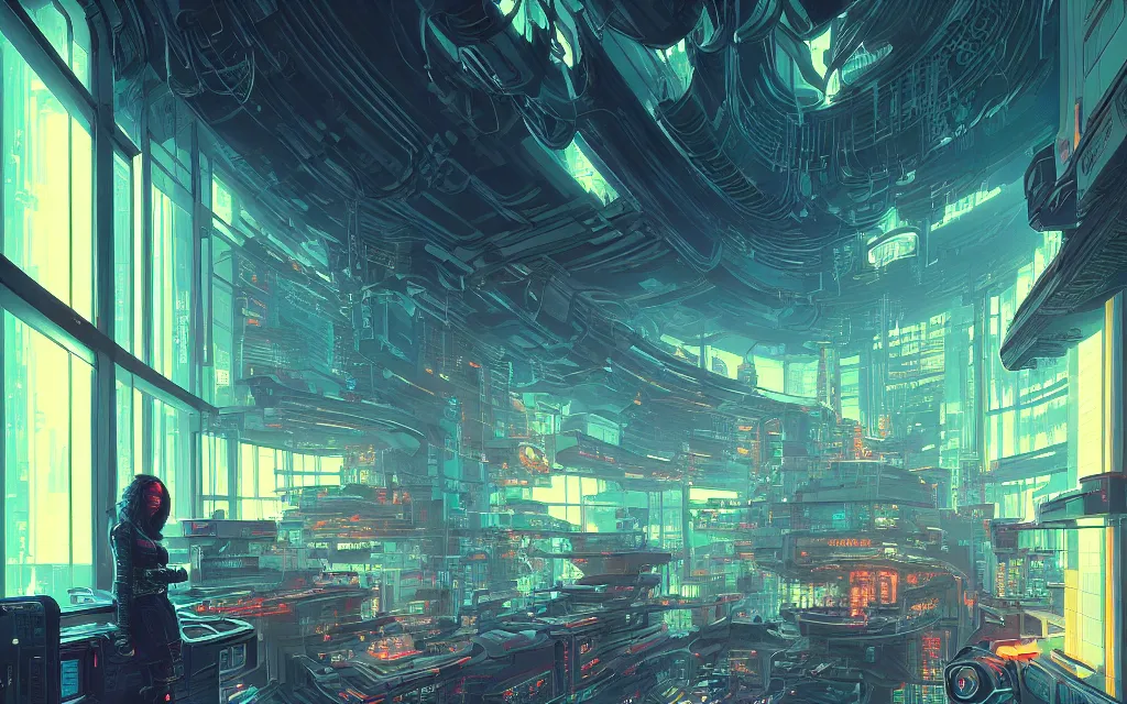 Image similar to futuristic cyberpunk lounge, interior architecture view, beautiful detailed pixelart by albertov, intricate details, beautiful, dithered gradients, volumetric lighting, cgsociety, artstation, smooth, sharp focus, 2 d illustration, by greg rutkowski, amazing art by dan mumford