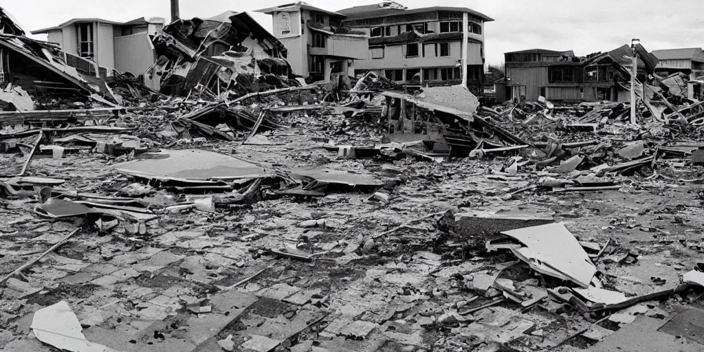 Image similar to aftermath of the destruction caused by the 1 9 6 4 alaska earthquake, photography