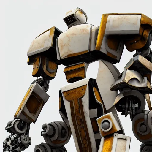 Prompt: gigantic colossal Greek hoplite mech made of marble stone and alabaster stone, kintsugi repaired. Giant medieval warrior mecha. low angle shot, mech concept HD 8k render art.