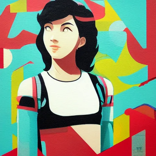 Prompt: Wii Fit Trainer profile picture by Sachin Teng, asymmetrical, Organic Painting , Matte Painting, geometric shapes, hard edges, graffiti, street art:2 by Sachin Teng:4