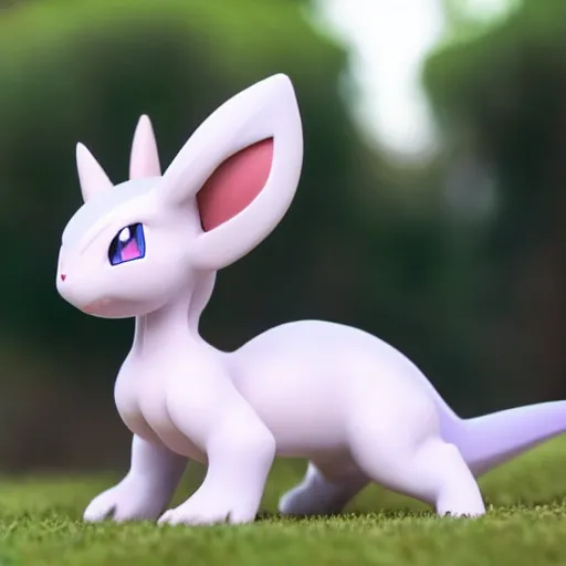 Image similar to real life pokemon, generation 1, mewtwo, cute!!!, content!!!, mischievous!!!, adorable!!!, fluffy!!!, ultra realistic!!!, golden hour, sharp focus