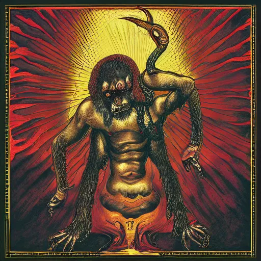 Image similar to mandrill descending from heaven, in the style of deathspell omega's fas album cover, illustration, detailed