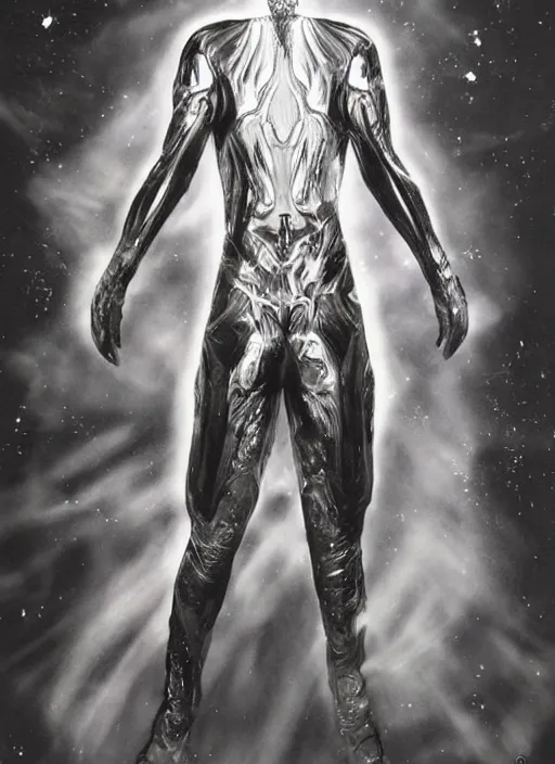 Image similar to hybrid alexander mcqueen astronaut in dark void underwater - complex and fashionable hybrid suit dress design. reflection and dispersion materials. rays and dispersion of light. volumetric light. f / 3 2. flash photography. ultra realistic, 5 0 mm. poster by wayne barlowe, hajime sorayama, aaron horkey, craig mullins