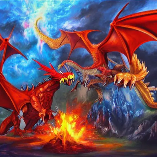 Prompt: pokemon fight a dragon. oil painting. large scale. highly detailed.