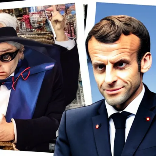 Prompt: Emmanuel Macron in a JoJo\'s Bizarre Adventure style