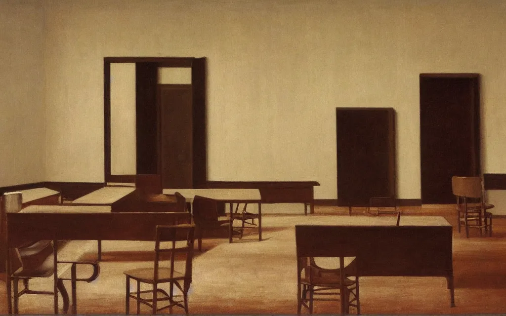 Prompt: a painting of a drama room in spring, oil on canvas, by hammershoi
