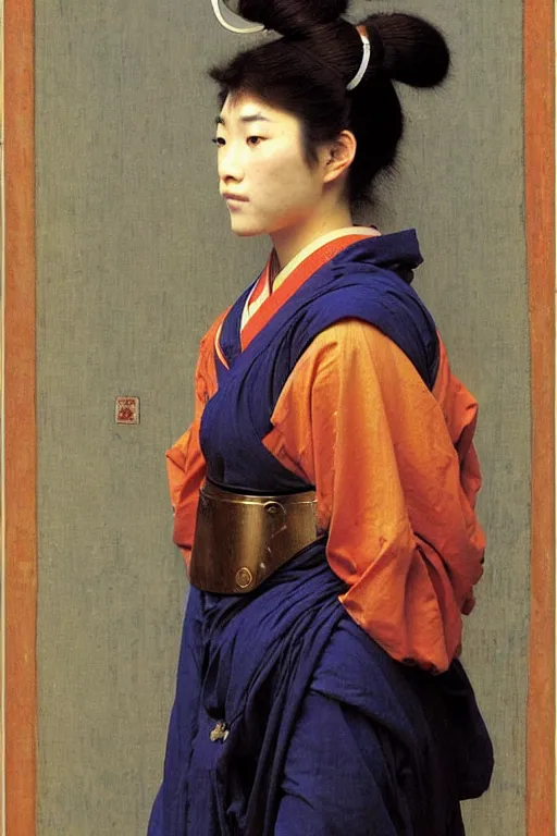 Prompt: portrait of an ancient human species women in samurai astronaut helmets, by bouguereau