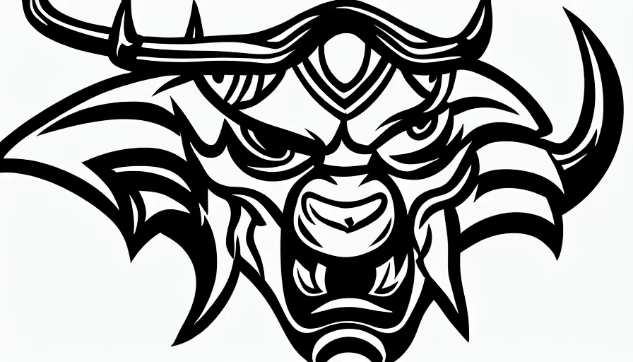 Prompt: sketch!!! of a stylized angry bull head, symbol, sports logo!!!, black and white