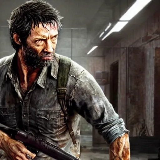 Prompt: Hugh Jackman as Joel in The Last of Us TV series