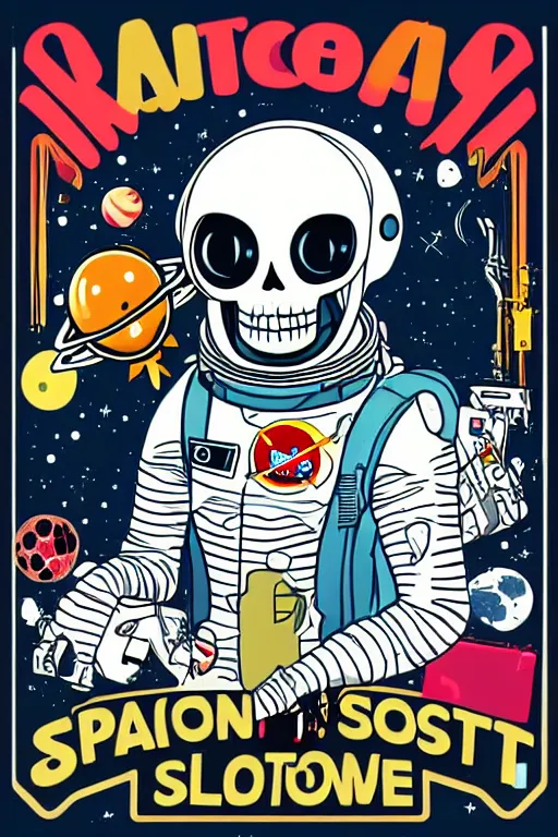 Prompt: A portrait of a skeleton as an astronaut in space, sticker, colorful, illustration, highly detailed, smooth and clean vector curves, no jagged lines, vector art, smooth