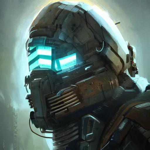 Image similar to portrait of sam worthington by greg rutkowski as a character from dead space