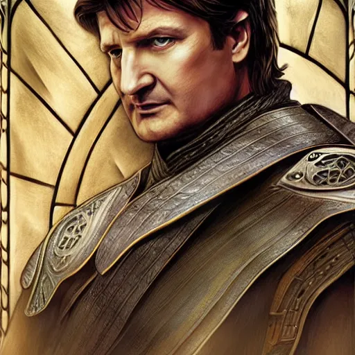 Prompt: Nathan Fillion the high king of gondor, intricate, elegant, highly detailed, digital painting, 4k, HDR, concept art, smooth, sharp focus, illustration, art by artgerm and H R Giger and alphonse mucha