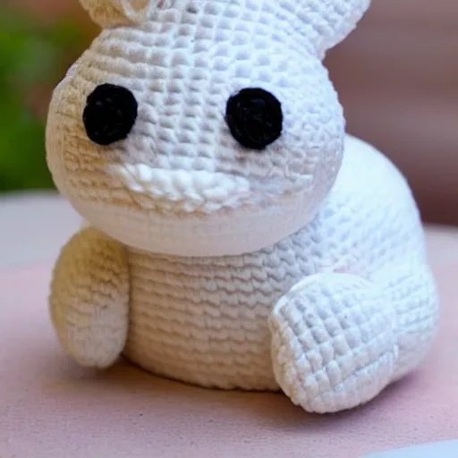 Prompt: cute crocheted plush toy of a white bunny