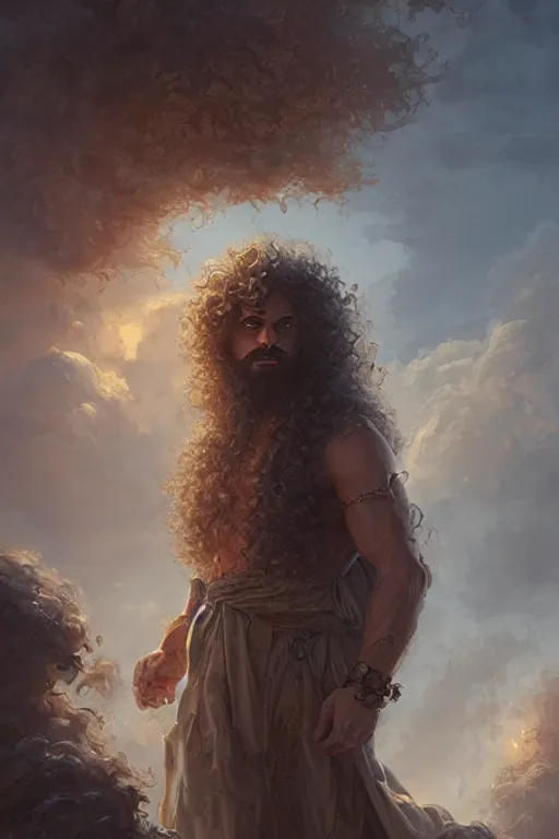 Image similar to a curly - haired persian guy god of the cognition, highly detailed, d & d, fantasy, highly detailed, digital painting, trending on artstation, concept art, sharp focus, illustration, art by artgerm and greg rutkowski and magali villeneuve