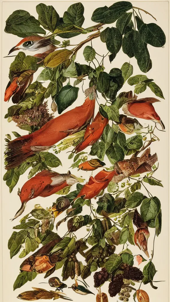 Image similar to a collection of food, illustration by john james audubon circa 1 8 3 8