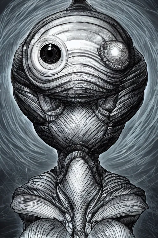 Image similar to a humanoid figure clam monster with large sphere eyes, highly detailed, digital art, sharp focus, trending on art station, plant, anime art style