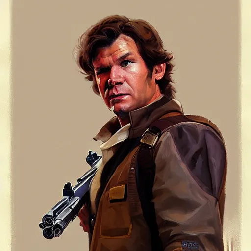 Image similar to greg manchess portrait painting of han solo as overwatch character, medium shot, asymmetrical, profile picture, organic painting, sunny day, matte painting, bold shapes, hard edges, street art, trending on artstation, by huang guangjian and gil elvgren and sachin teng