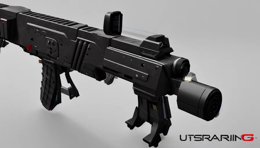 Image similar to extremely detailed realistic side view of a sci fi laser lmg, detailed trigger, chemically propelled, battery powered, smooth streamline, battery and wires, railgun, chemrail, gauss, elegant sleek smooth body, white paint, smooth utopian design, ultra high quality, minimalist, octane, cod, destiny, warframe, terminator