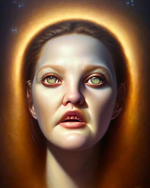 Image similar to detailed portrait of drew barrymore marshmallow!! chocolate!! biscuit! by tomasz alen kopera and peter mohrbacher and johanna martine! and margaret keane! coherent luminescent