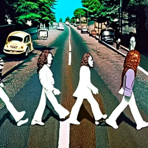 Prompt: queen band crossing abbey road