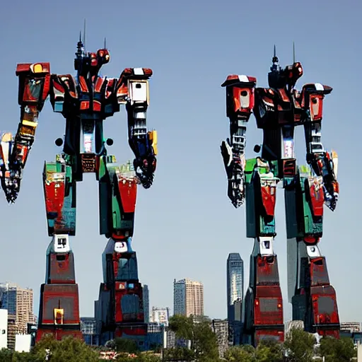 Prompt: the twin towers giant robots