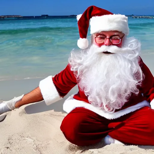 Image similar to santaclous enjoy on the beach