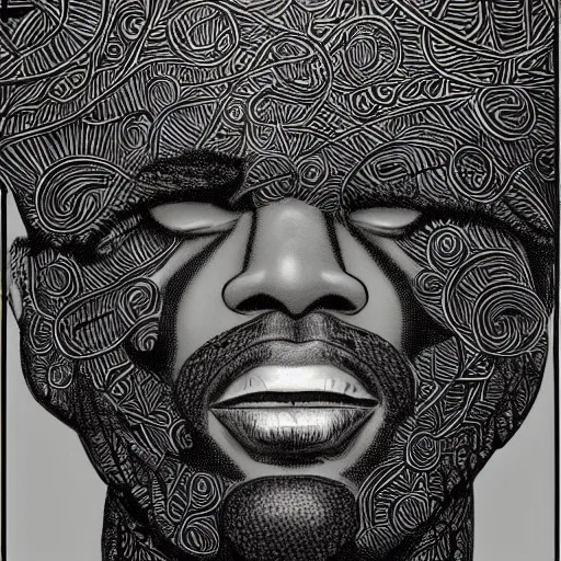 Image similar to contemplative black man with twists, beautiful, intricate details, east african, art by jose miguel