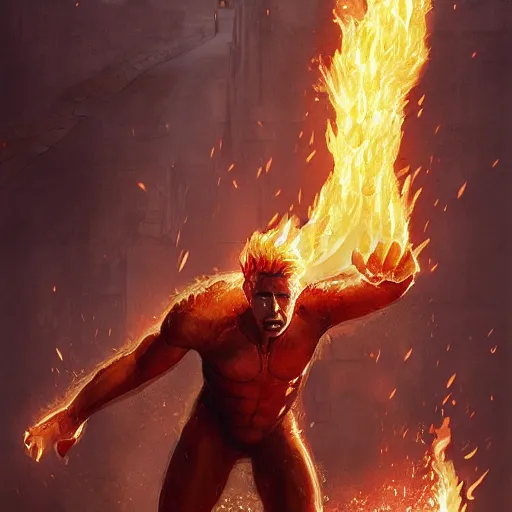 Image similar to the human torch was denied a bank loan, highly detailed, art by greg rutkowski,