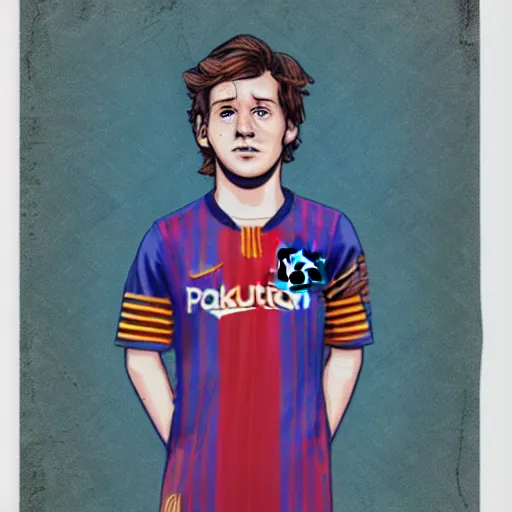 Image similar to messi, stranger things cover art, art by stephen bliss