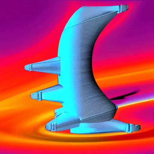 Image similar to a CFD Simulation of a spaceshuttle, Colourful, Multiphase flow