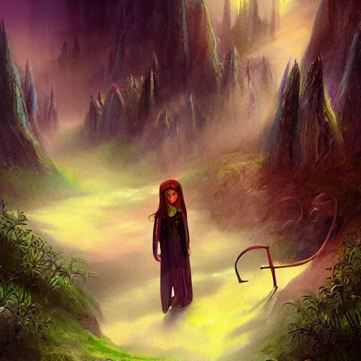 Image similar to the mystical side of the uncanny valley, fantasy illustration