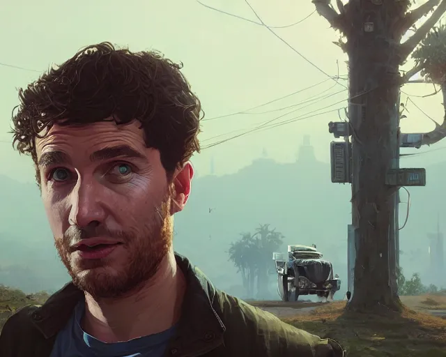 Image similar to highly detailed portrait of tim buckley, in gta v, stephen bliss, unreal engine, fantasy art by greg rutkowski, loish, rhads, ferdinand knab, makoto shinkai and lois van baarle, ilya kuvshinov, rossdraws, tom bagshaw, global illumination, radiant light, detailed and intricate environment