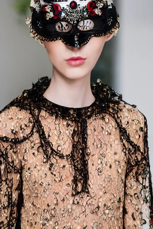 Image similar to valentino resort ss 2 0 1 7 with ornate mask headpiece