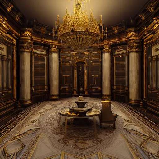 Image similar to luxurious interior palace, hyperdetailed, raytracing, octane render