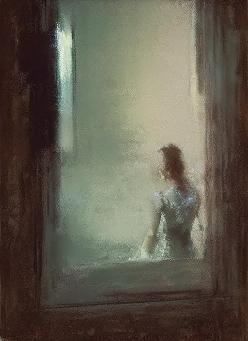Prompt: through the mirror by Jeremy Mann, stylized, detailed, pastel colors, loose brush strokes