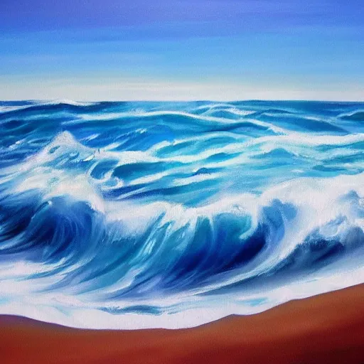 Image similar to a painting of an ocean full of waves