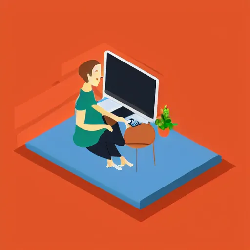 Prompt: isometric flat art of a blog writer