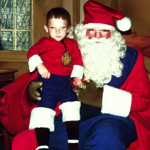 Image similar to dr strange as a young child sitting on santas lap